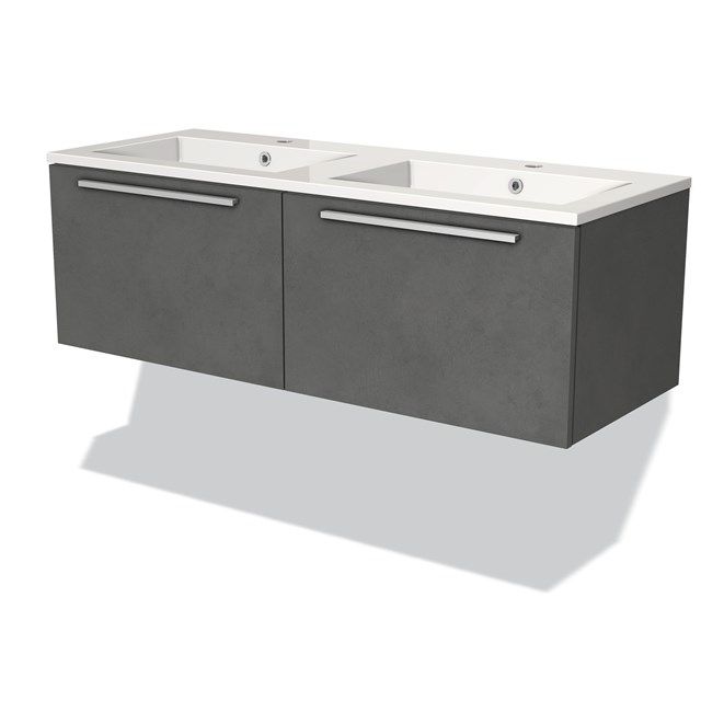 Maxaro Badkamermeubel 120cm Modulo Donkergrijs Beton 2 Lades Vlak Wastafel Mineraalmarmer