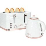 Ensemble grille-pain et bouilloire 2 en 1, 7 niveaux de brunissage, fonction décongélation et réchauffage, blanc crème