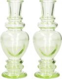 Ideas 4 Seasons Venice Kaarsen kandelaar - 2x - gekleurd glas - helder lichtgroen - D5,7 x H15 cm