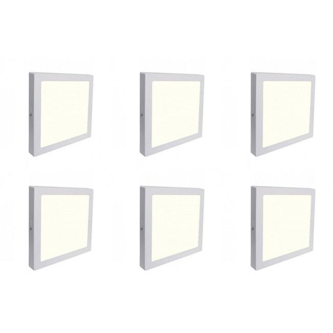 BES LED LED Downlight 6 Pack - Opbouw Vierkant 18W - Natuurlijk Wit 4200K - Mat Wit Aluminium - 225mm