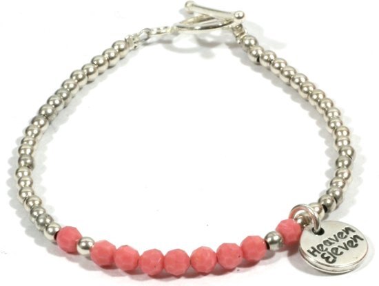 Heaven Eleven - dames armband - Ibiza - Edelstaal RVS kralen 4mm - pink glas - 18cm voor andere maten zie omschrijving