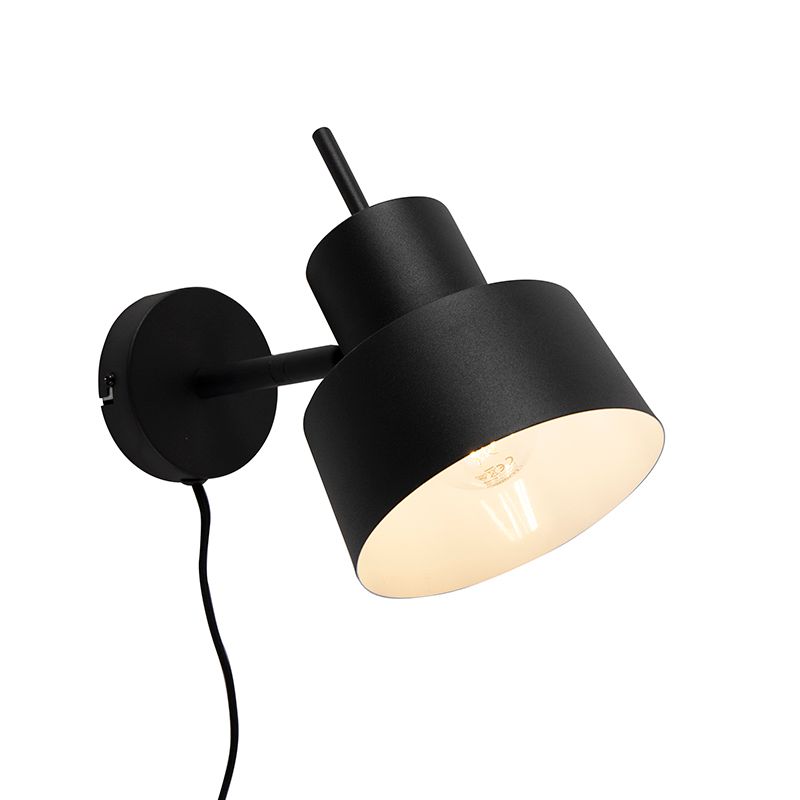 QAZQA Chappie - Retro Wandlamp - Zwart