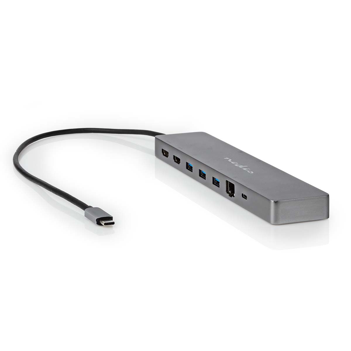 Nedis 7-in-1 USB-C Hub - 3x USB-A, 2x USB-C, HDMI, RJ45, SD/MicroSD - Antraciet