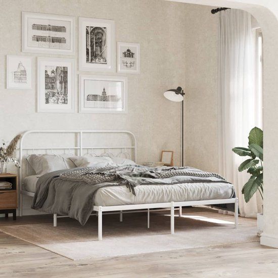 vidaXL Bedframe met hoofdbord metaal wit 140x190 cm