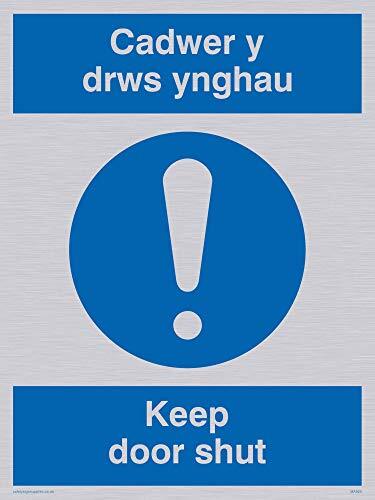 Viking Signs Viking Signs MA925-A5P-SV "Cadwer Y Drws Ynghau/Keep Door Shut" Sign, Zilver Vinyl, 200 mm H x 150 mm W