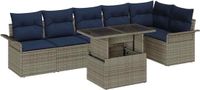 vidaXL Tuinbank Set 7-delig Grijs Polyrattan Hoek loungeset