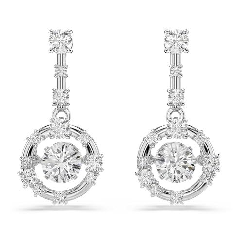 Swarovski Constella Oorhangers, Ronde slijpvorm, Dancing stone, Wit, Rodium toplaag
