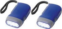 Merkloos Compacte Knijpkat zaklamp - 2x - kunststof - blauw - 10 x 5 cm