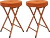 Home & Styling Pouf/tabouret - 2x - Pliable - Brun - Velours côtelé - D33 x H49 cm