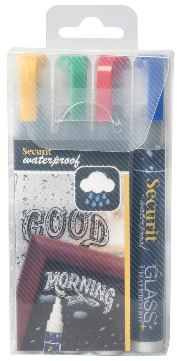 Securit Waterproof krijtmarker medium blister - 4 stuks - assorti