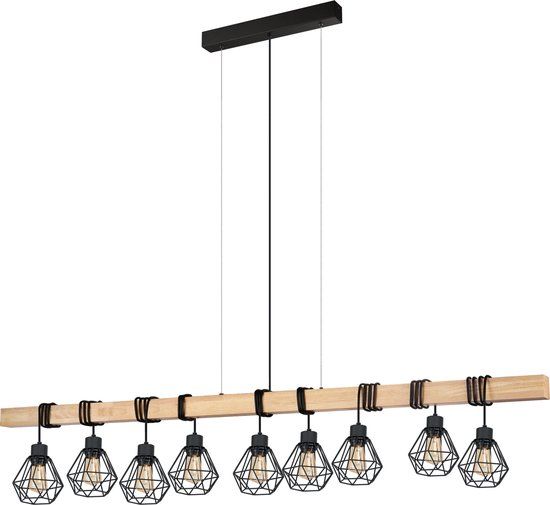 EGLO Townshend 5 Hanglamp - E27 - 150 cm - Zwart/Bruin - FSC Hout