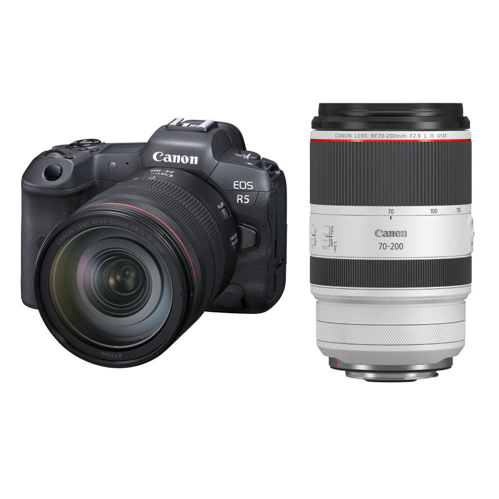 Canon Canon EOS R5 systeemcamera Zwart + RF 24-105mm f/4.0L IS USM + RF 70-200mm f/2.8L IS USM