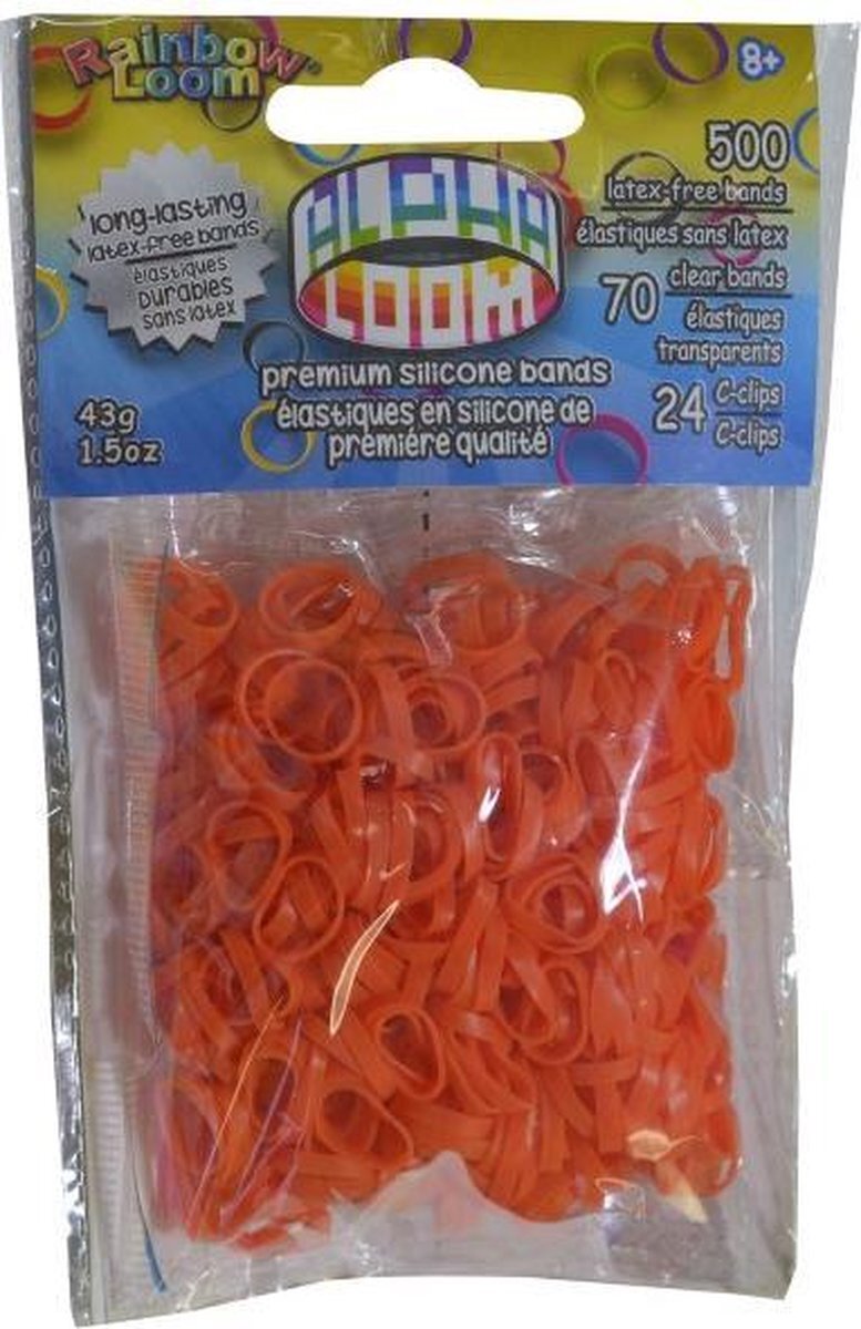 Rainbowloom Alpha bandjes Oranje (500 Oranje + 70 transparant) & 24 C-Clips)