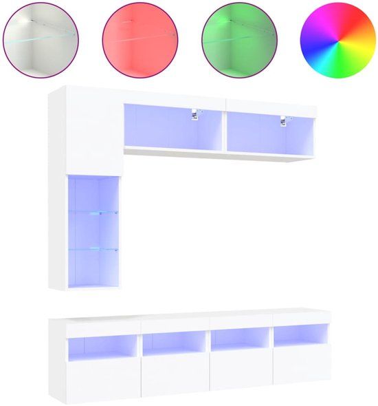 vidaXL 7-delige Tv-wandmeubelset met LED-verlichting wit
