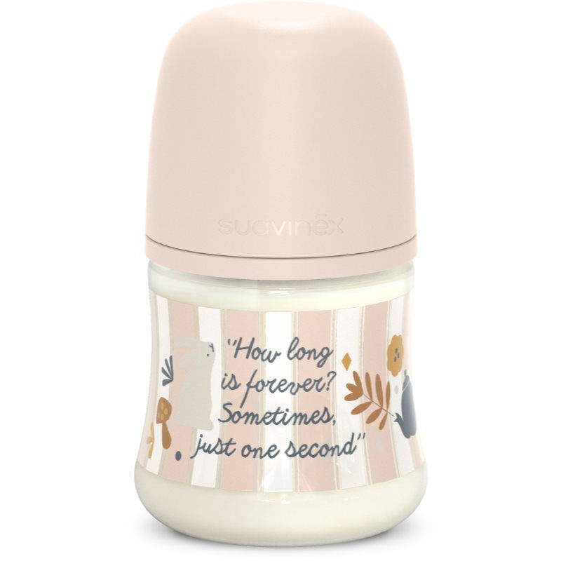 Suavinex, Babyfles 150 ml met symmetrische siliconen zuiger SX Pro en anti-koliek ventiel, babyfles met langzame speen (S). Pasgeborenen +0 maanden. Wonderland, roze