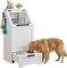 Garvee Voederstation voor honden met mobiel voederstation voor kroketten | Klapdeksel, 2 verhoogde schalen, verborgen organizer met haak voor accessoires, modern design, wit