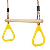 Leogreen - Trapezium van hout, ringen en gymnastiekstang voor kinderen, spelletjes voor tuin, buiten, binnen, geel
