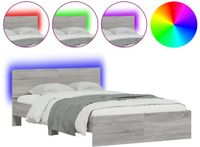 vidaXL Cadre de lit avec tête de lit et LED, chêne Sonoma gris, 140x190 cm
