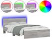 vidaXL Cadre de lit avec tête de lit et LED, chêne Sonoma gris, 140x190 cm