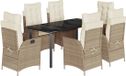 vidaXL 7-delige tuinset met kussens, beige, van polyrotan