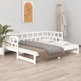 vidaXL Slaapbank uitschuifbaar massief grenenhout wit 2x(90x200) cm