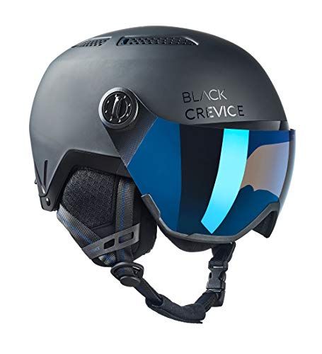 Black Crevice Chamonix Ski Helmet with Visor - Matt Black/Blue - Size S (51-54 cm)