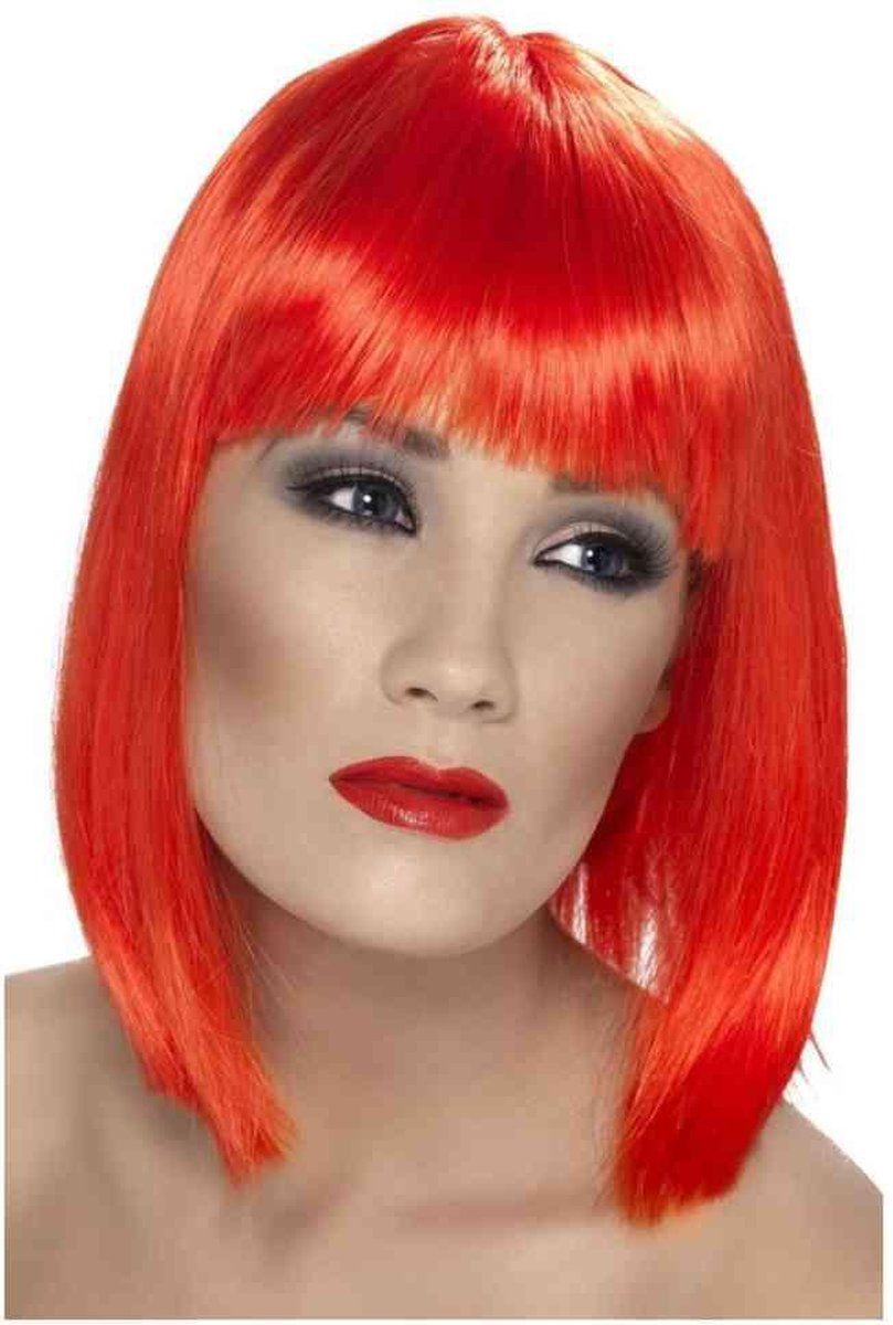 Smiffys Pruik Glam Neon Rood