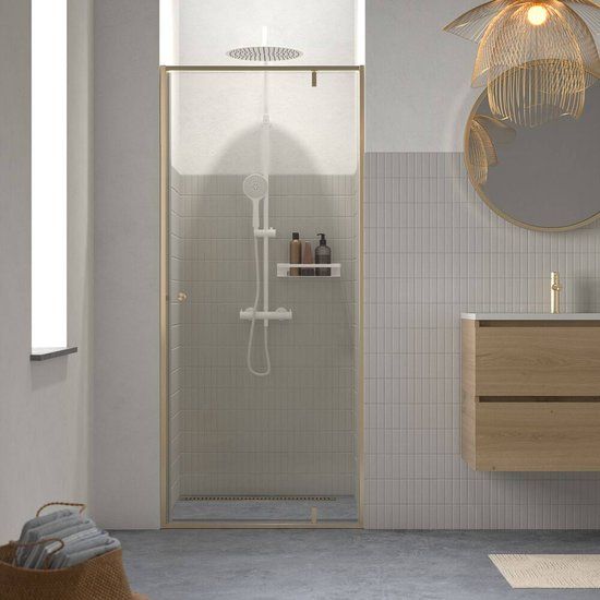 Sealskin Contour draaideur voor nis 90x200cm - geborsteld goud - met antikalk