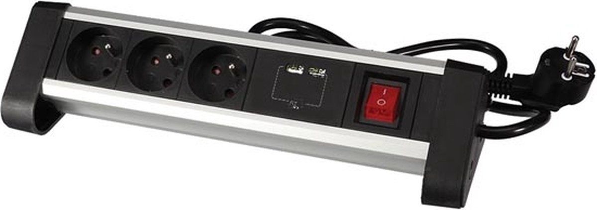 Perel 3-Voudige Desktop-Stekkerdoos Met 2 Usb-Poorten - 2.4 A - Penaarde