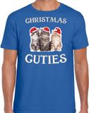 Bellatio Decorations Kitten Kerstshirt / Kerst t-shirt Christmas cuties blauw voor heren - Kerstkleding / Christmas outfit M