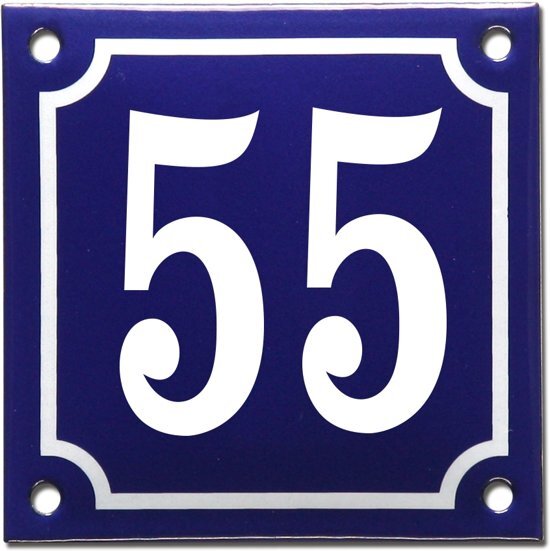 EmailleDesignÂ® Emaille huisnummer blauw/wit nr. 55