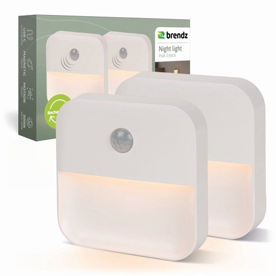 Brendz Inuk LED Trapverlichting, Nachtlampje Bewegingssensor, USB-C Oplaadbaar, Magnetisch, Warm Wit 3000K, Kastverlichting Draadloos, 2-pack