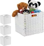 Merkloos 4x opbergmand - 31 x 32 x 30 cm - opvouwbaar - gevlochten mand - kunststof - wit