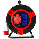 REV Kabelhaspel EX, 25m, H07RN, IP44, 9000W, verlengkabel, outdoor, 1 CEE - en 2 geaarde stopcontacten, rood