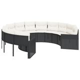vidaXL Tuinbank met kussens rond poly rattan zwart