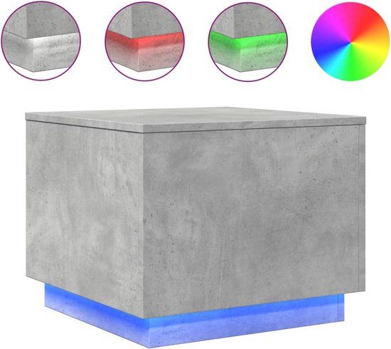 vidaXL Salontafel met LED-verlichting 50x50x40 cm betongrijs