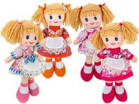 Teorema Stoffen pop met geborduurd schort, stoffen pop met wolhaar, speelgoed voor kinderen, lengte 30 cm