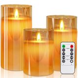 Yinuo Mirror Led-kaarsen met timerfunctie, flakkerende vlam met afstandsbediening, maat 10/12,5/15 cm hoog, 7,5 cm diameter