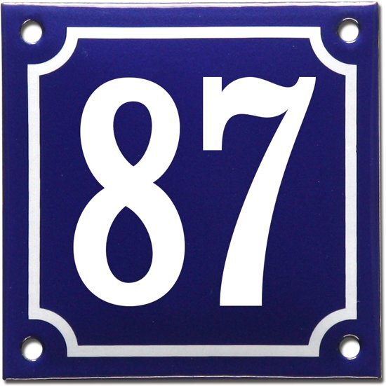 EmailleDesignÂ® Emaille huisnummer blauw/wit nr. 87