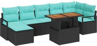 vidaXL Tuinbank Set Zwart en Teal Polyrattan