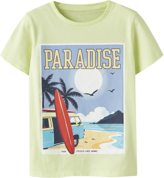 NAME IT NKMFIVIL SS TOP BOX Jongens T-shirt Maat 158/164 Katoen Elastaan Lime Cream