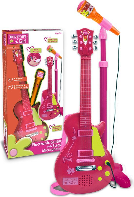 Bontempi Spa Elektronische Rockgitaar - Speelgoedinstrument - Met Microfoon - Roze