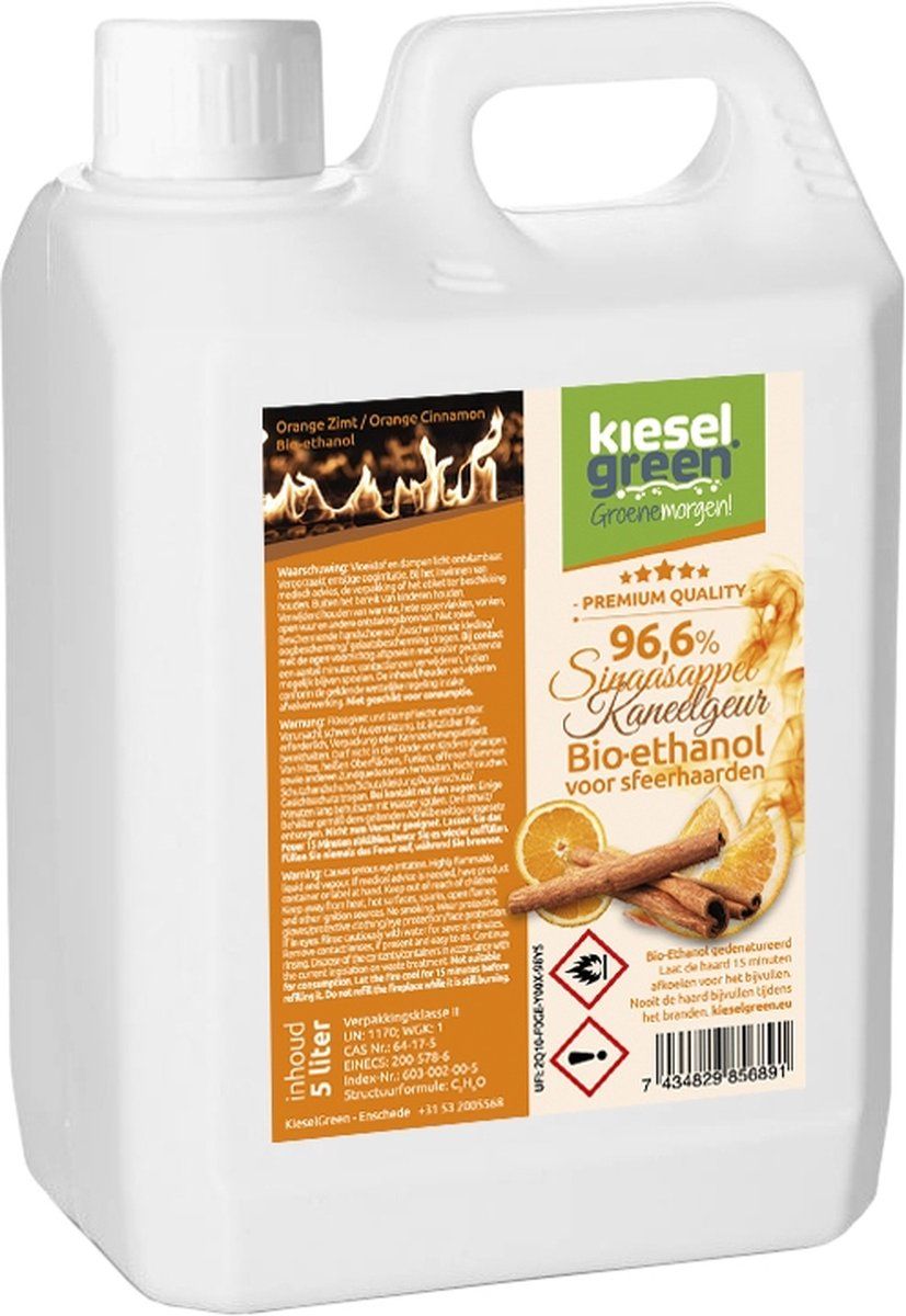 kieselgreen Bioethanol met Sinaasappel/kaneelgeur - 5 liter
