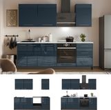Vicco Complete keukeneenheid Fame-Line, Donkerblauw hoogglans/Antraciet, 230 cm, WB Marmer