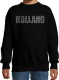 Bellatio Decorations Shoppartners Bv Glitter Holland sweater zwart met steentjes/rhinestones voor kinderen - Oranje fan shirts - Holland / Nederland supporter - EK/ WK trui / outfit 134/146