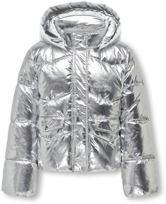 ONLY Kids ONLY Winter Winterjas Meisjes - Zilver - KogPearl - Puffer, Capuchon - Maat 152