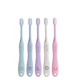 Beter Dental Care Kindertandenborstels, verpakking van 5 stuks, verschillende kleuren, extra zachte haren, ergonomisch, BPA-vrij, handvat van tarwevezels, duurzaam en recyclebaar