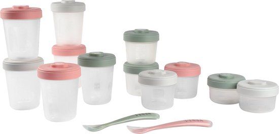 Béaba Bewaarpotjes Set - Babyvoeding bewaarbakjes - Groen/Roze - 12 Stuks (2x90ml, 4x150ml, 6x250ml) - BPA-vrij