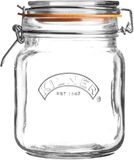 Kilner Glazen beugelsluiting, 1 liter, vierkant, voorraadpotten met deksel, luchtdicht, met rubberen afdichting, glas met deksel voor specerijen of groenten, vaatwasmachinebestendig
