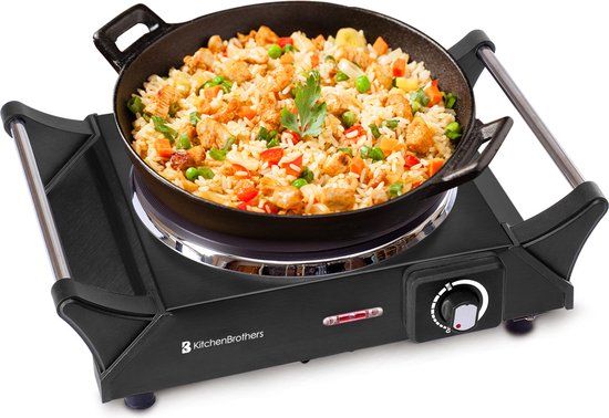 KitchenBrothers Elektrische Kookplaat - 1 Pits - 1500W - Zwart
